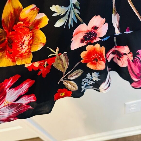 J.crew Tie-Neck Midi Dress Long Sleeve Midnight Dutch Floral Fit & Flare Size 2P - Picture 7 of 9